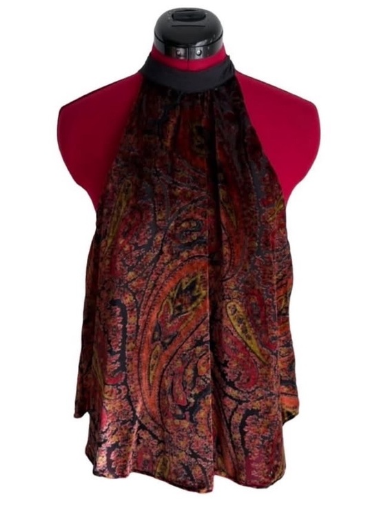 Free People Tops - Free People Velvet Paisley Halter Top Cami Tank Blouse Shirt Sleeveless Tie Back